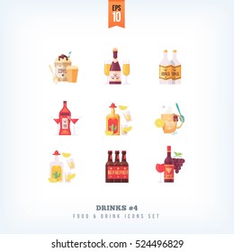 Set of vector flat drinks and beverages icons isolated on white background