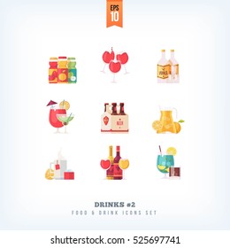 Set of vector flat drinks and beverages icons isolated on white background