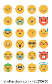 Set of vector flat emoticons. Emoji icons isolated on white background. Different emotions collection.