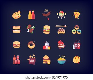 Set of vector flat fast food icons