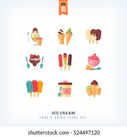 Set of vector flat food icons Desserts, ice cream, and sweet dishes. isolated on white background