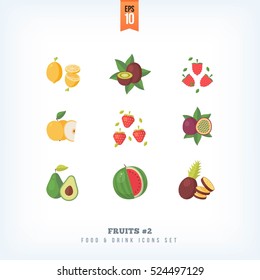 Set of vector flat fresh fruits icons isolated on white background