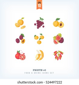 Set of vector flat fresh fruits icons isolated on white background