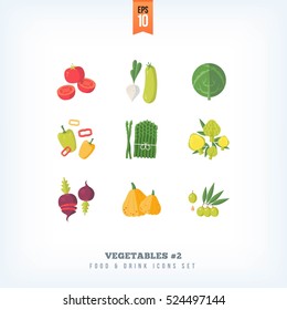 Set of vector flat fresh vegetables icons isolated on white background