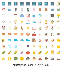 Set of vector flat icon: business, medicine, food, service, work, holidays, clothes.