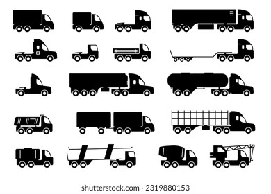 Set of vector flat icons different types of trucks