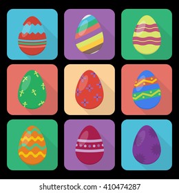 Set of vector flat icons of easter eggs with long shadow - Shutterstock ID 410474287