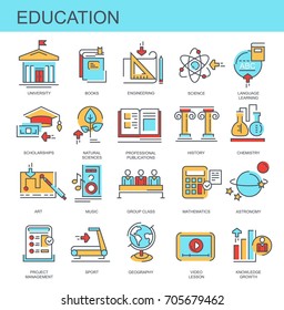 Set of vector flat  icons. Education.