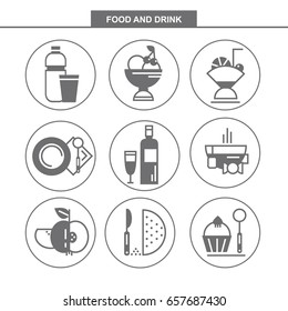 Set of vector flat icons. Food and drink.