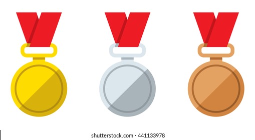 Set vector flat icons gold silver and bronze medal