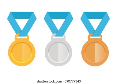 Set vector flat icons gold silver and bronze medal