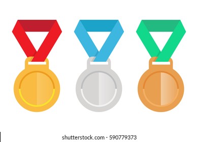 Set vector flat icons gold silver and bronze medal