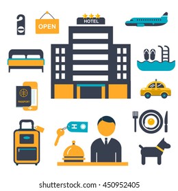 set of vector flat icons for hotel service