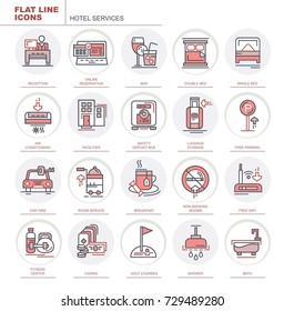 Set of vector flat icons. Hotel services.