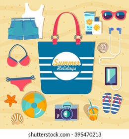 set of vector flat icons for summer 