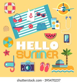 set of vector flat icons for summer 