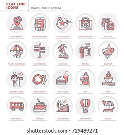 Set of vector flat icons. Travel and tourism.