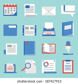 Set of vector flat icons for web and mobile applications. Communications and documents - vector icons