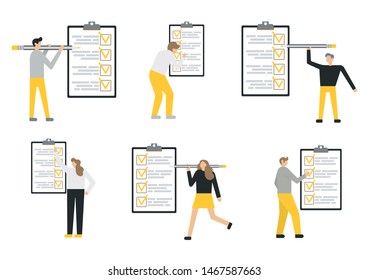 Set of vector flat illustrations of business people near the to do list. Flat style modern vector illustration.