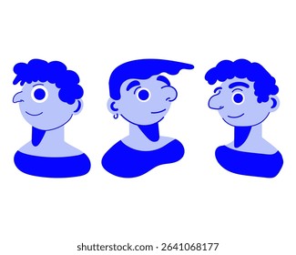 Set of vector flat illustrations in minimalist style. Vector illustration of a boy, a man using simple shapes. Circle, square, lines. Stroke art. Vector art. Avatar. Profile photo