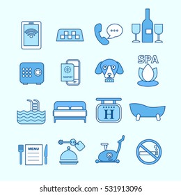 set of vector flat linear style  icons for hotel service