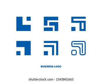Set of vector flat modern business logos. Consists of arrows, pixel, sqare. On white background