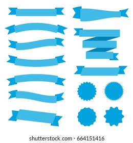 Set of vector flat ribbons and badge shapes in blue color