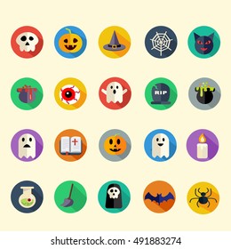 Set of vector flat round icons for Halloween design interface for web and mobile apps and graphic design of the booklet and invitation party.
