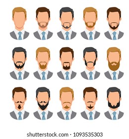 Set of vector flat style male characters. Vector avatars. Men vector portraits.