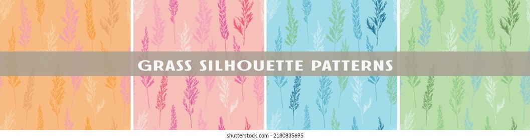 Set vector flat style natural grass silhouettes seamless patterns. Mask added, image can be easily edited and used for scrapbooking and design