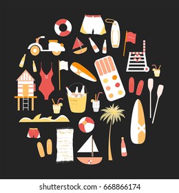 Set of vector flat summer line icons
