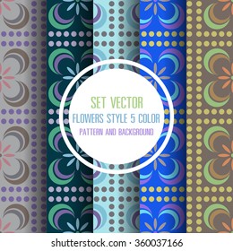 set vector floral 5 color pattern and background