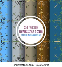 set vector floral 5 color pattern and background