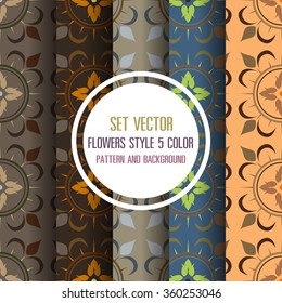 set vector floral 5 color pattern and background