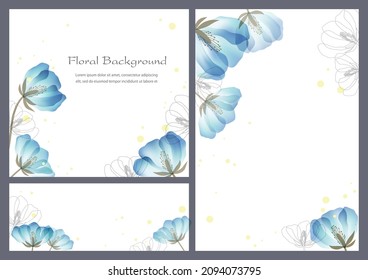 Set Of Vector Floral Backgrounds With Text Space Isolated On A Plain background.