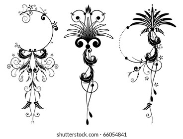 set of the vector floral banners in black and white colors