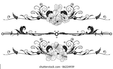 set of the vector floral banners with flowers of hibiscus and poppy
