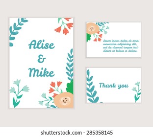 Set of vector floral banners with vintage flowers for card or wedding invitation