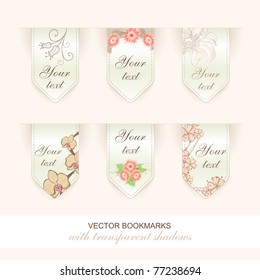 conjunto de marcadores florales vectoriales / flecha de etiquetas en forma de flecha. sombras transparentes, cada una agrupada por separado
