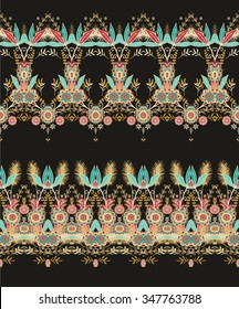 Set of vector floral border ornaments on dark background 