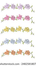  Set of vector floral borders, flower vintage