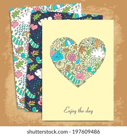 Set Vector floral card for life events.  Card or invitation. Vintage decorative elements. Hand drawn background.