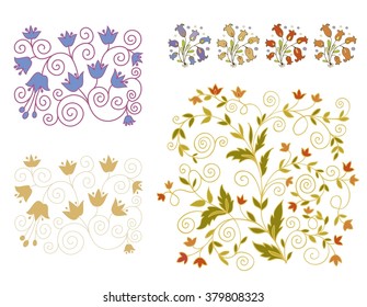 Set of vector floral compositions with bellflowers, campanula on white background