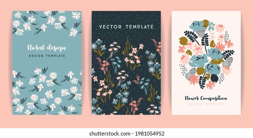 Set of vector floral design. Template for card, poster, flyer, home decor and other use.