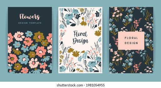 Set of vector floral design. Template for card, poster, flyer, home decor and other use.