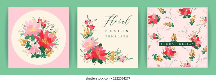 Conjunto de diseño vectorial floral. Plantilla para tarjeta, afiche, volante, decoración doméstica y otros usos.