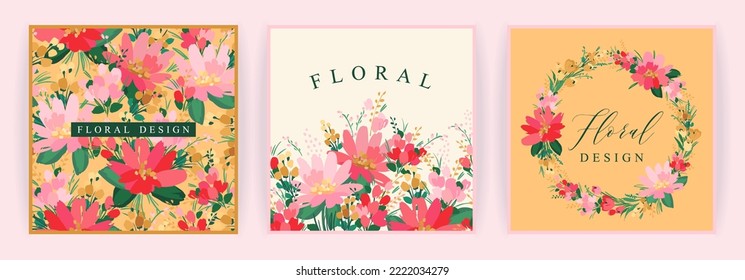 Set of vector floral design. Template for card, poster, flyer, home decor and other use.