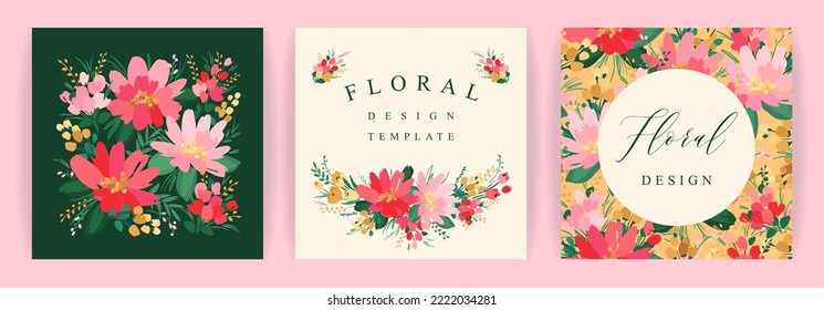 Conjunto de diseño vectorial floral. Plantilla para tarjeta, afiche, volante, decoración doméstica y otros usos.