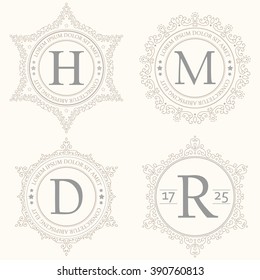Set of vector floral design templates. Calligraphic elegant ornament lines, vintage feminine style
