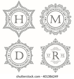 Set of vector floral design templates. Calligraphic elegant ornament lines, vintage feminine style